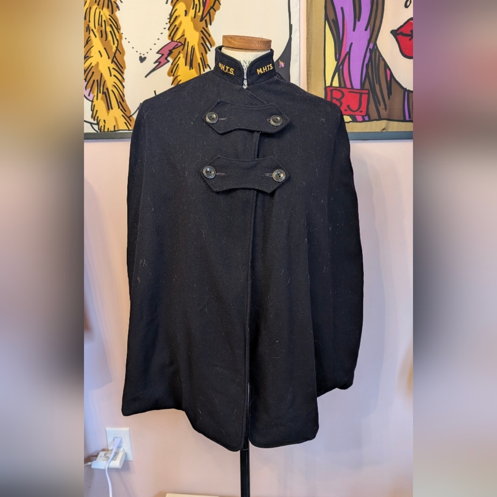 Black Wool Toggle-Button Cape Coat - image 1